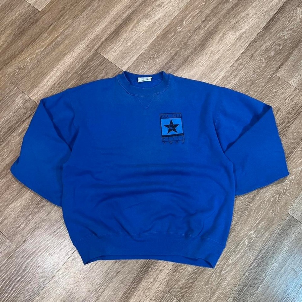 vintage 90s university of‎ kansas revue blue crewneck sweatshirt